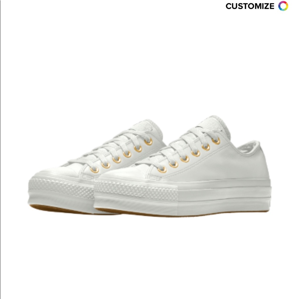 White leather converse, gold grommets, men 6, ladies 8.